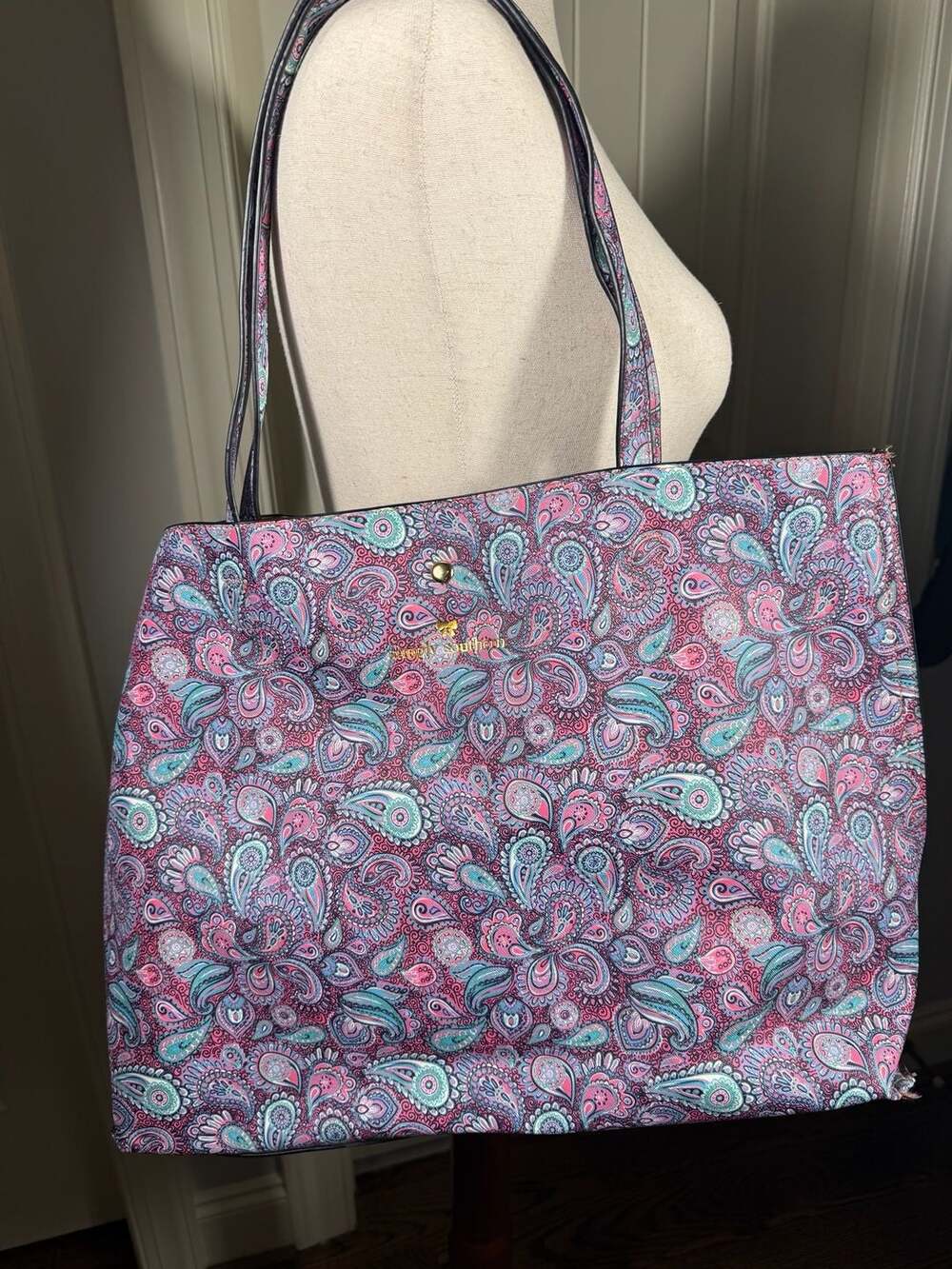 Simply Southern Purple Paisley Large Tote with Cosmetic Bag b1334